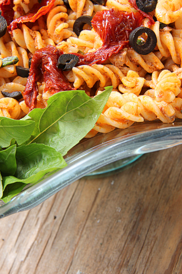 Elegant Sundried Tomato and Garlic Mushroom Pasta, Infused with Creamed Truffle Pesto