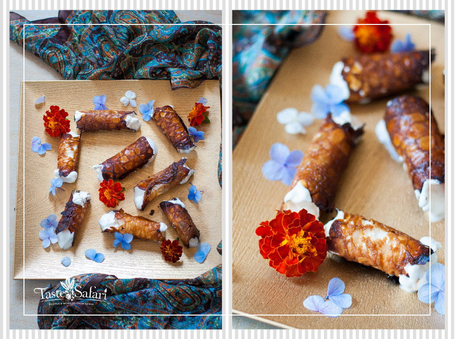 Brandy snaps filled with fresh cream