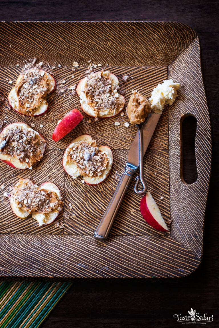 Crisp Apples with a cream cheese, peanut butter and muesli topping